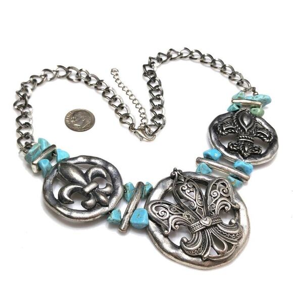 Gemstone Necklace, Unique Fleur-de-lis, Flower of the Lily Pendant, 22 Inches - Picture 7 of 9